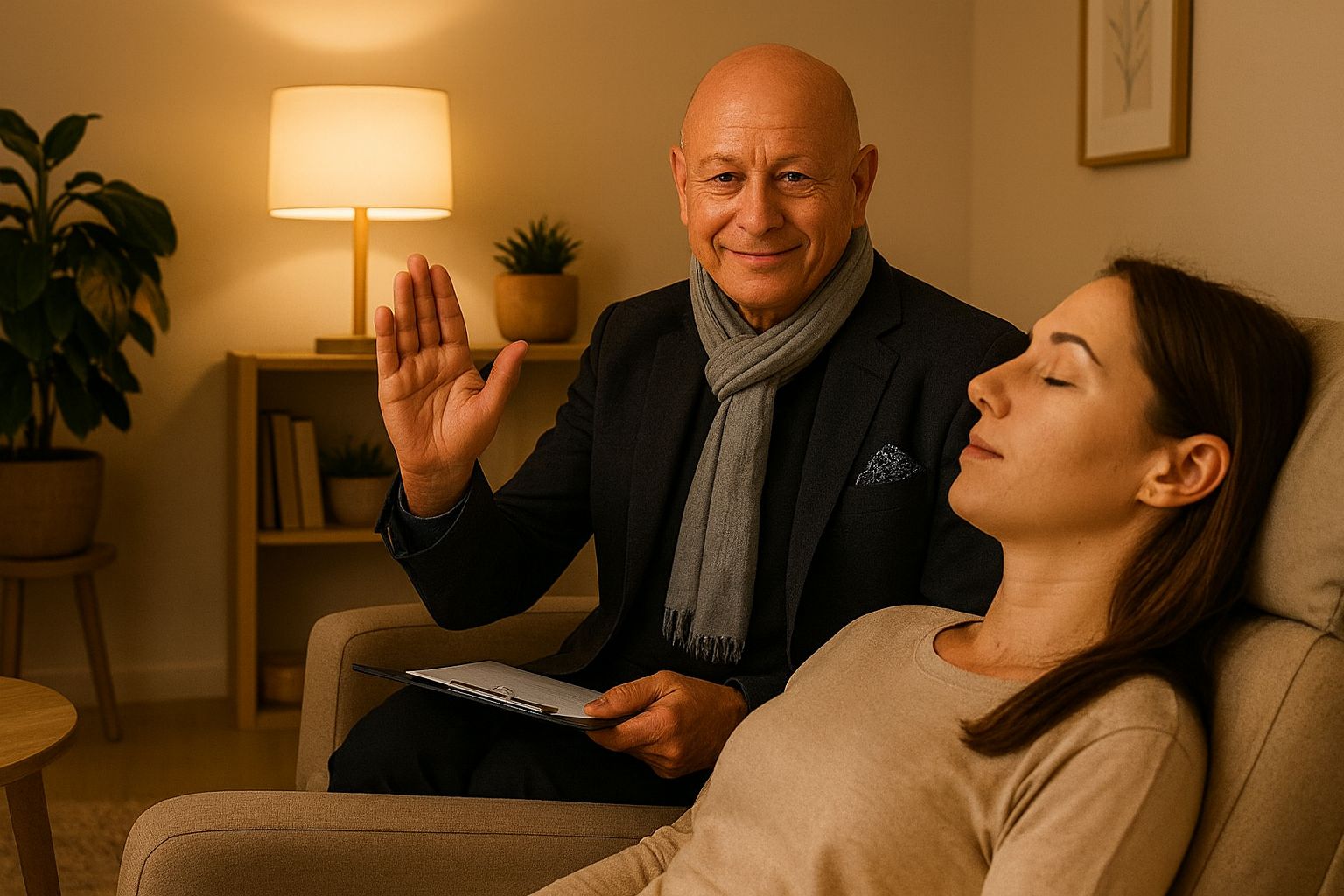 Professionelle und sichere Hypnosesitzung in einem Therapieraum
